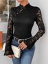 Perfee Lace Mock Neck Long Sleeve Bodysuit Black - Fashorio