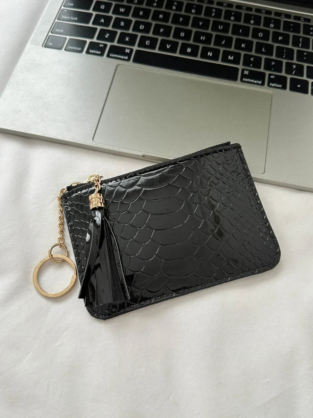 PU Leather Tassel Trim Card Case - Fashorio