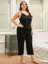 Plus Size Lace Trim Slit Cami and Pants Pajama Set - Fashorio
