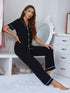 Contrast Piping Lapel Collar Short Sleeve Top and Pants Pajama Set - Fashorio