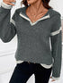 Contrast Trim Quarter Zip Hooded Sweater - Fashorio