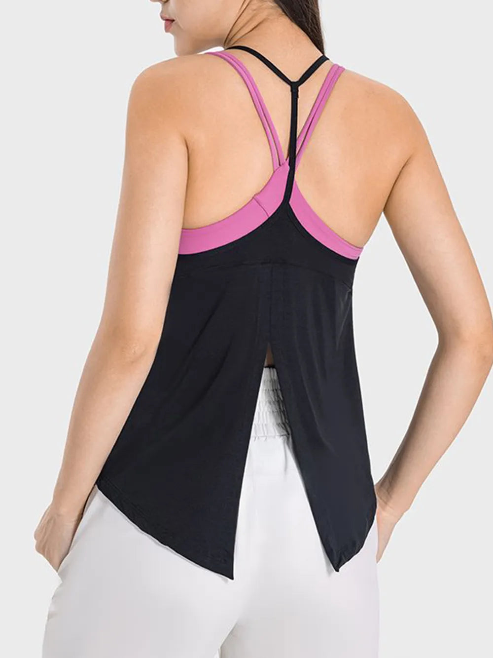 Millennia Slit Spaghetti Strap Scoop Neck Active Cami - Fashorio