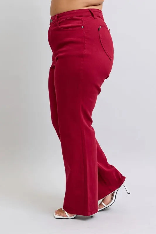 Judy Blue Full Size High Waist Heart Shaped Back Pockets 90's Straight Jeans Plus Size - Fashorio