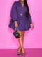 Notched Button Up Balloon Sleeves Dress Violet - Fashorio