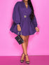 Notched Button Up Balloon Sleeves Dress Violet - Fashorio