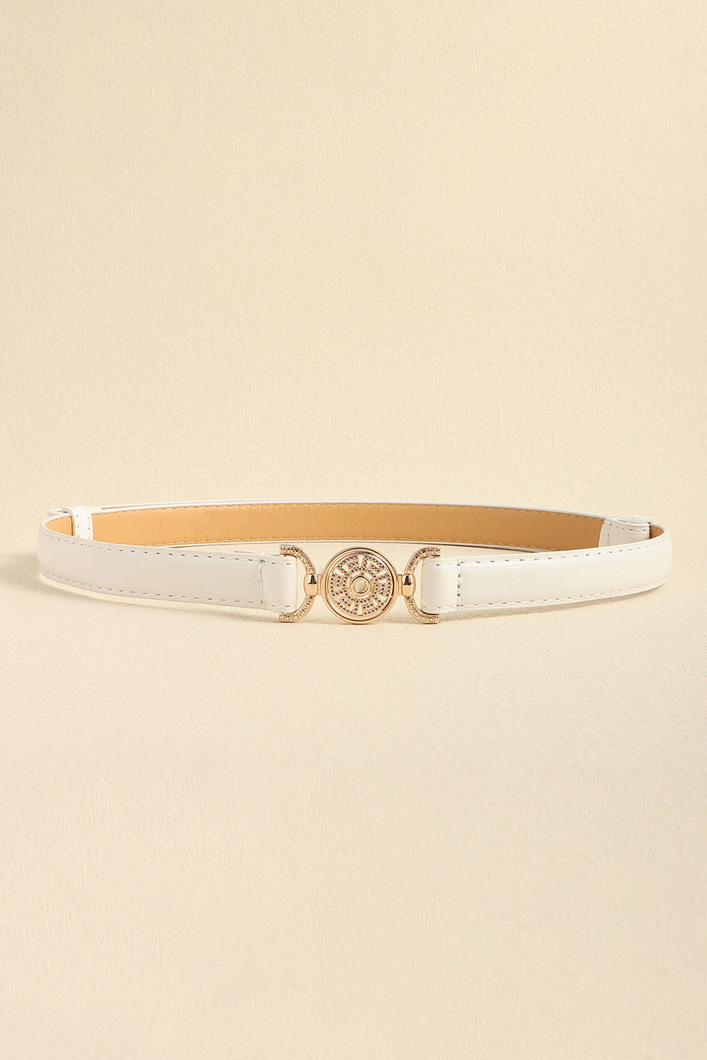 Rhinestone Decor PU Leather Belt White One Size - Fashorio