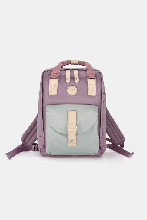 Himawari Contrast Waterproof Canvas Backpack Bag with Round Label Lavender One Size - Fashorio