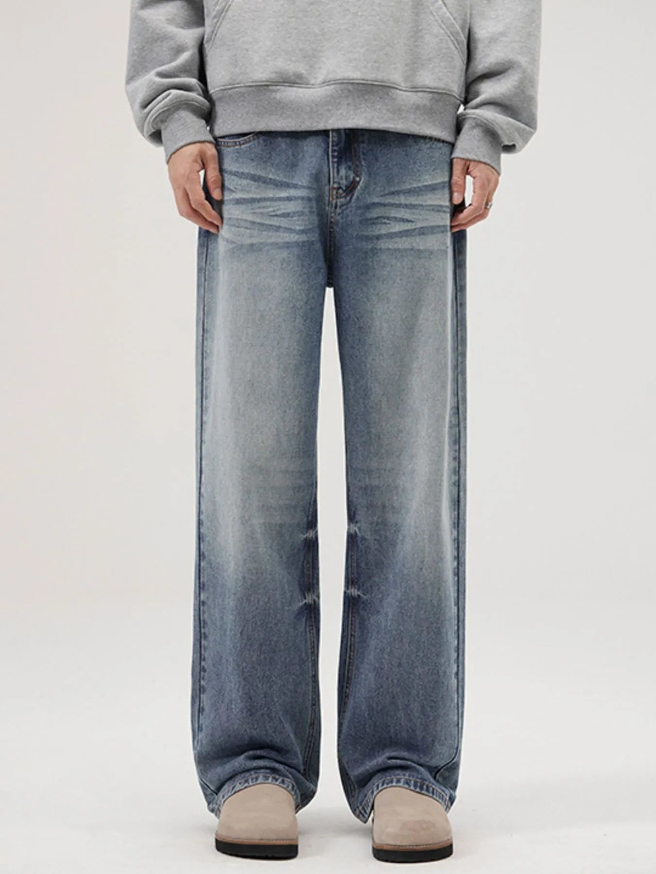 Men's Full Size Vintage Washed Wide Leg Relaxed Fit Jeans Plus Size Ice Blue - Fashorio