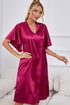 Satin Flutter Sleeve Side Slit V-Neck Night Dress - Fashorio