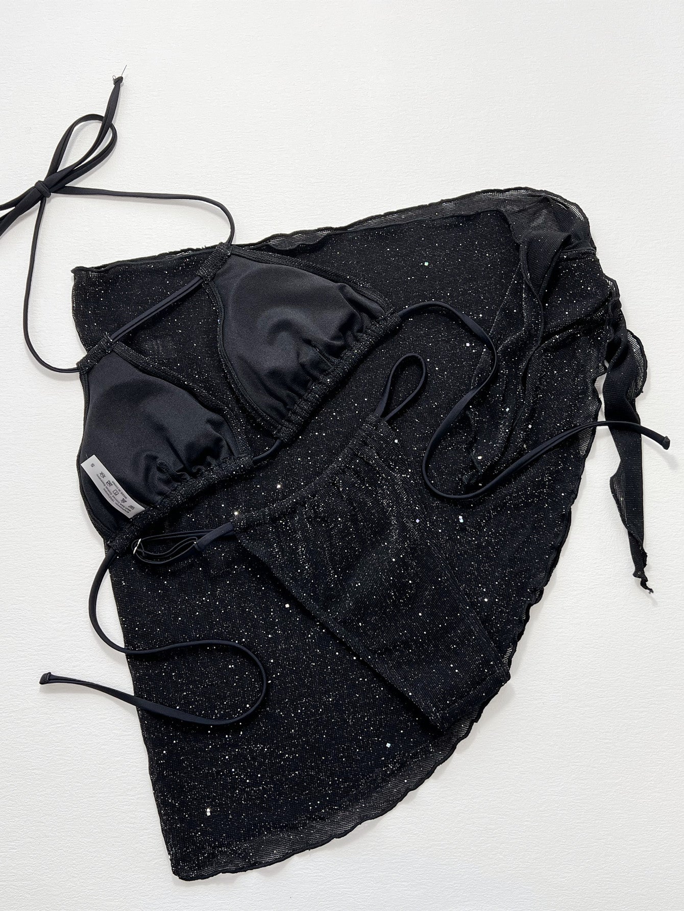 Glitter Halter Neck Backless Three-Piece Swim Set - Fashorio