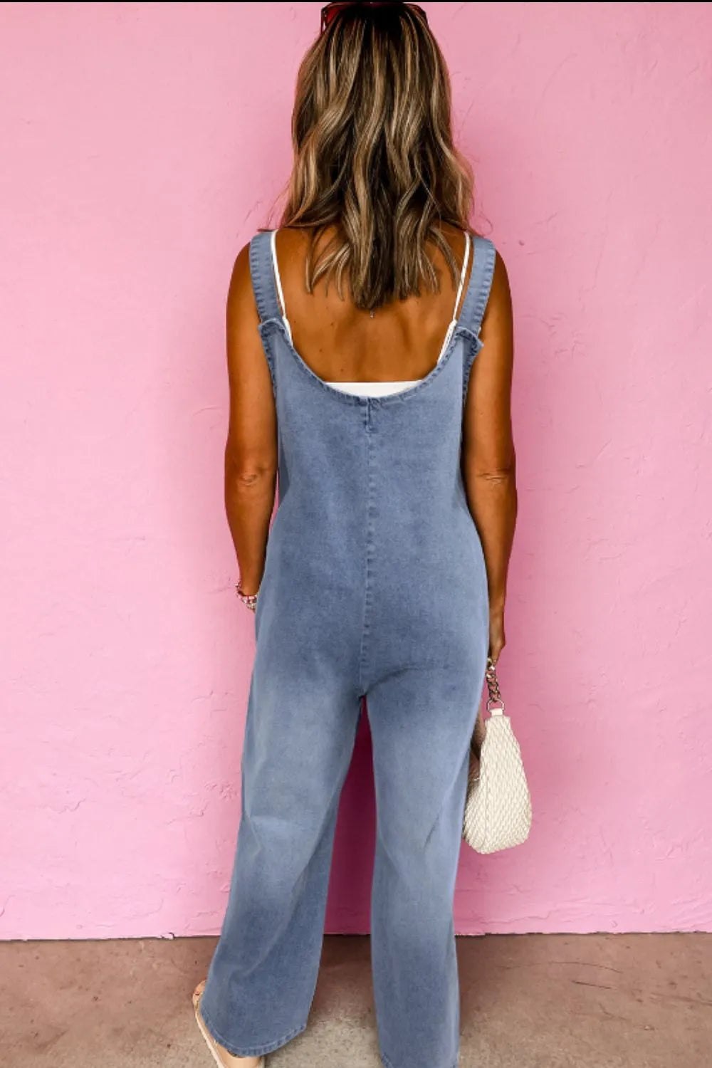 Wide Strap Denim Overalls with Pockets - Fashorio
