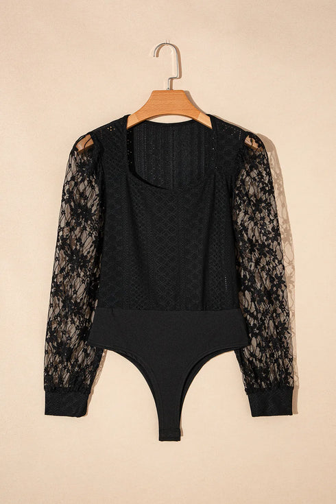 Eyelet Lace Long Sleeve Bodysuit - Fashorio