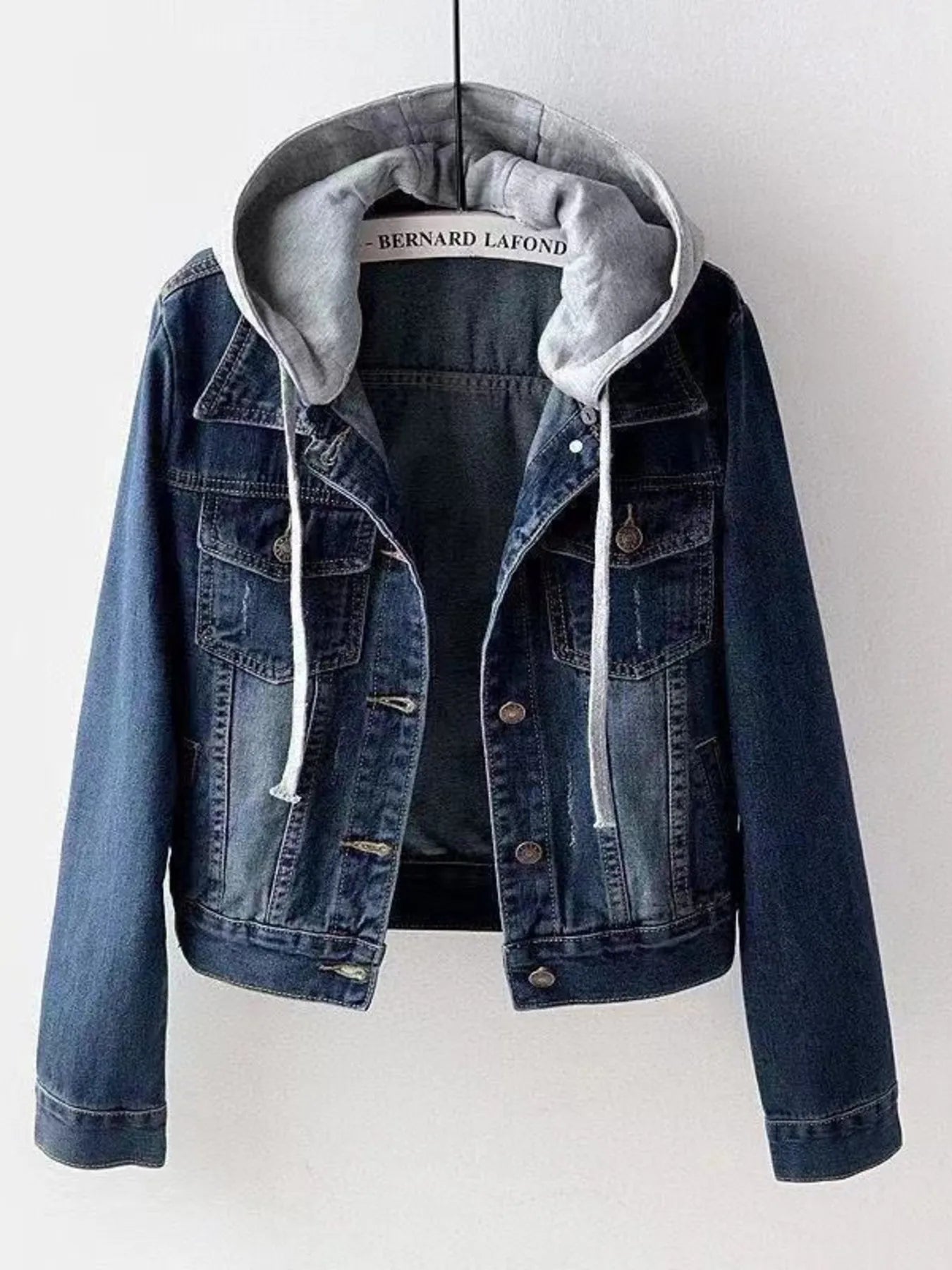 Full Size Button Up Drawstring Hooded Denim Jacket Plus Size - Fashorio
