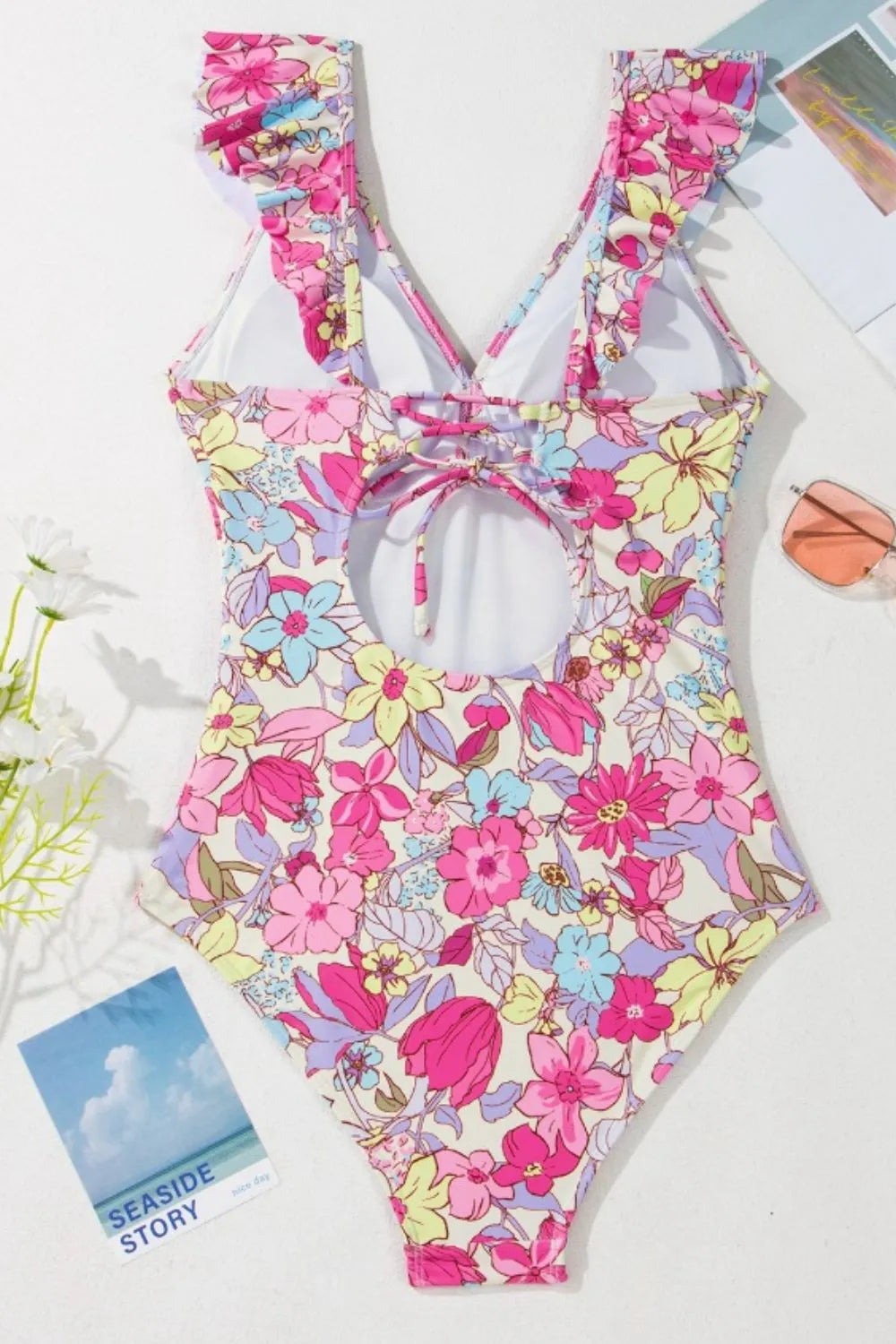 Floral Ruffle Trim Tummy Control One Piece Swimsuit - Fashorio