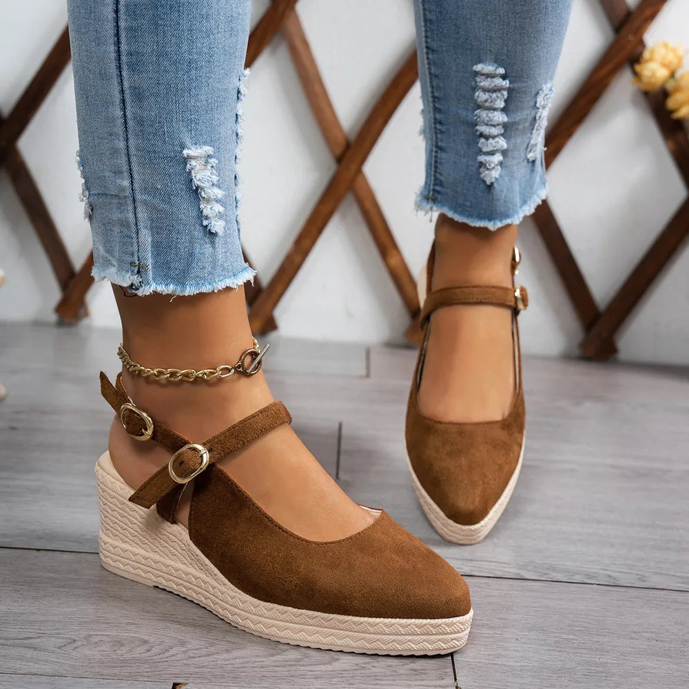 Point Toe Block Heels Pumps Brown - Fashorio