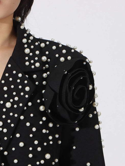 Pearl Embellished Double-Breasted Blazer - Fashorio