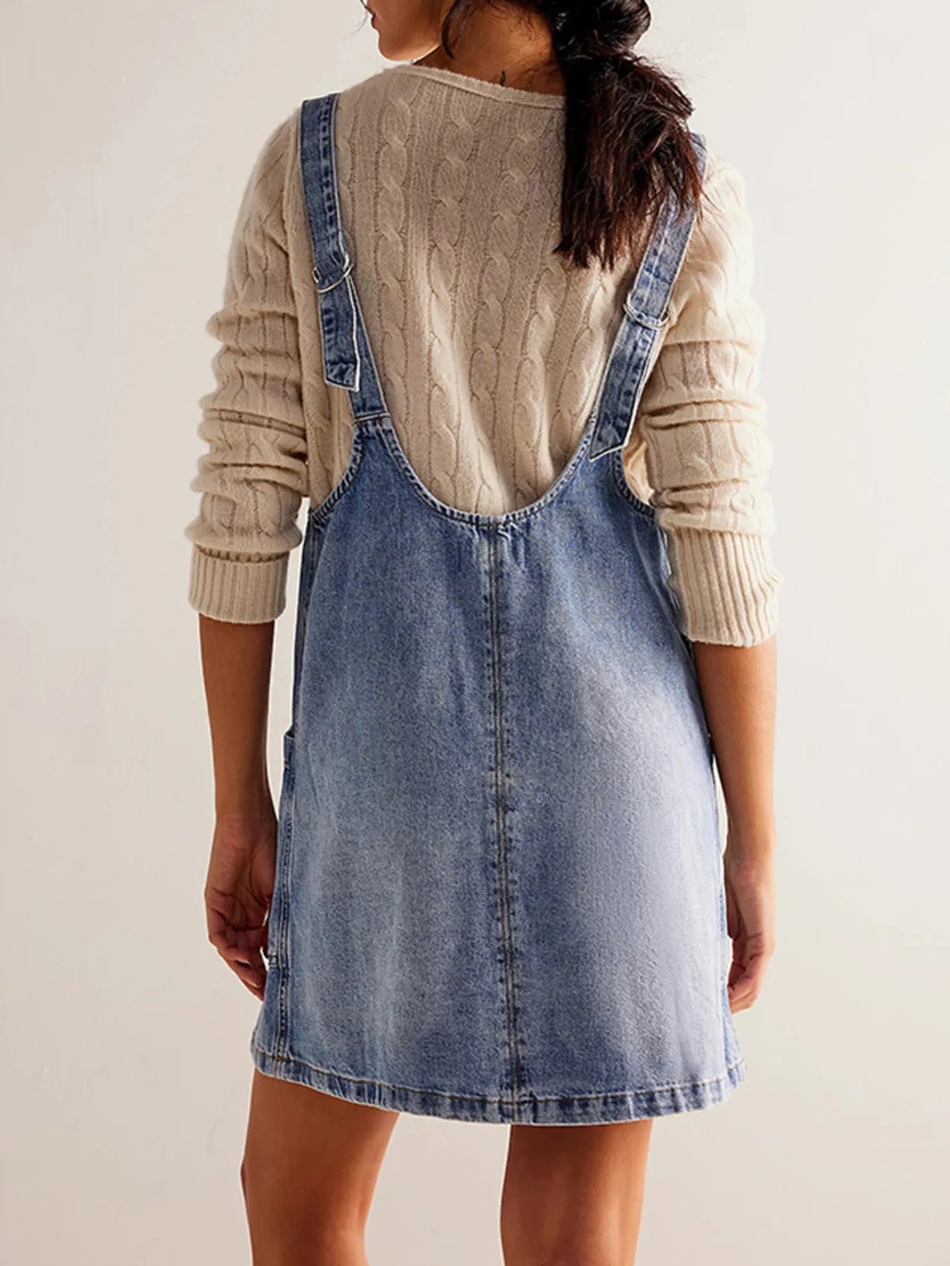 Oversized V-Neck Denim Tank Dress with Front Pockets - Fashorio