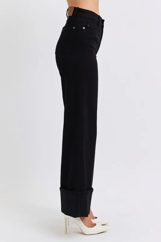 Judy Blue Full Size High Waist Reto Wide Leg W/ Cuff Plus Size - Fashorio