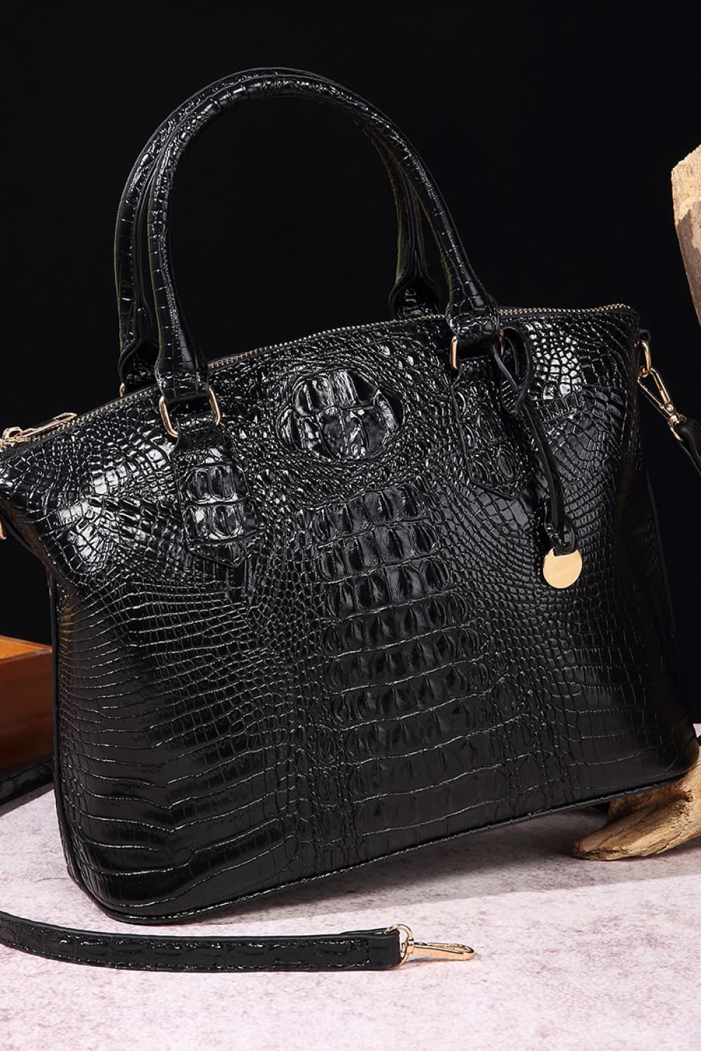 PU Leather Handbag Black One Size - Fashorio