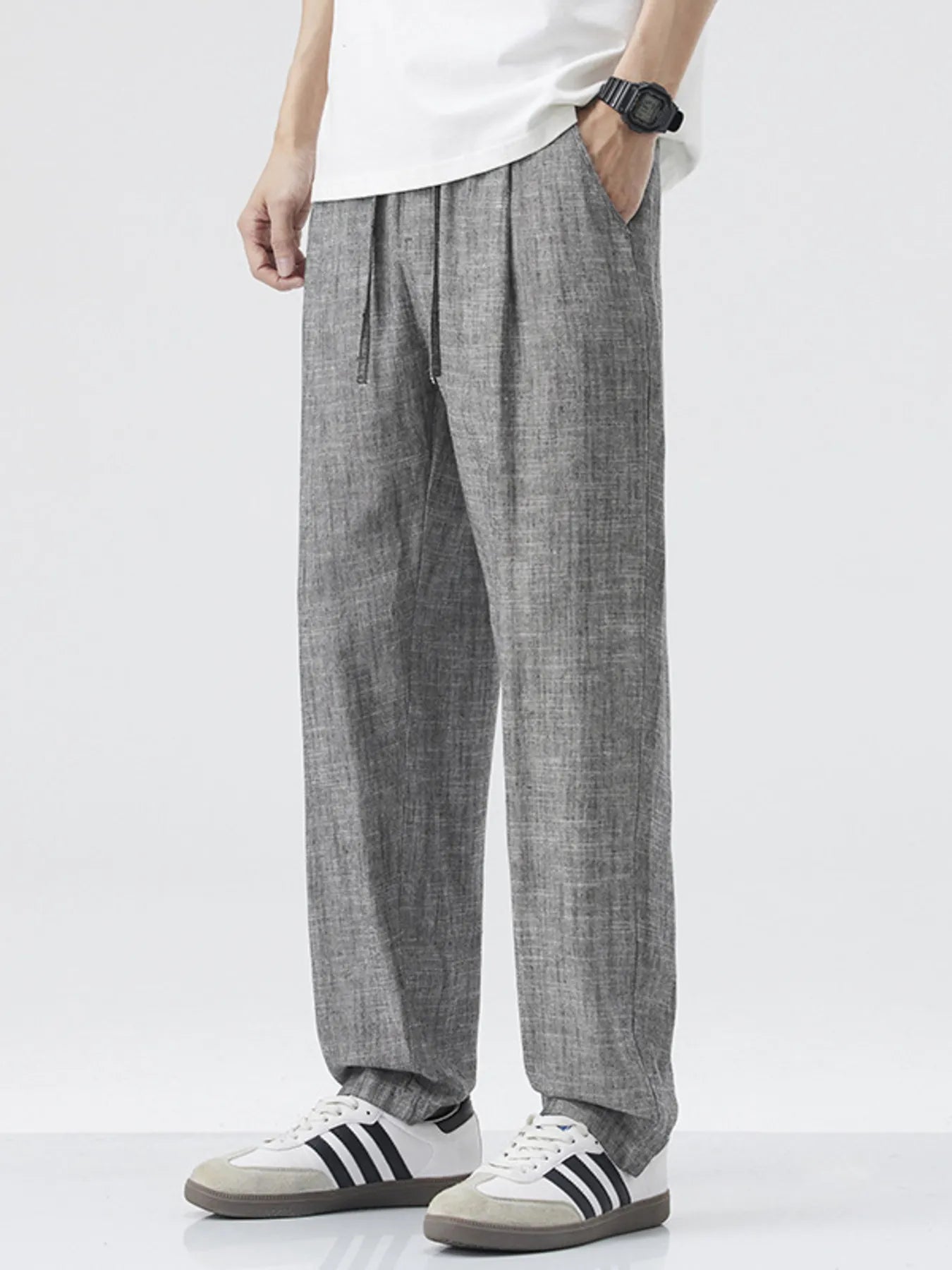 Men's Relaxed Fit Drawstring Casual Pants Black - Fashorio