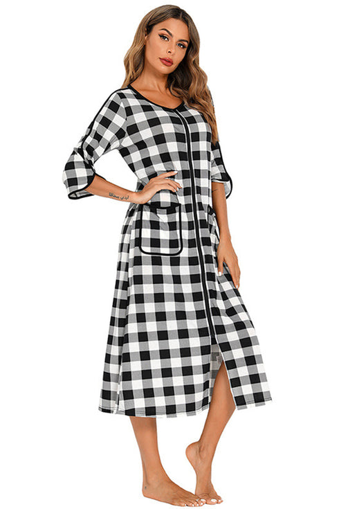 Round Neck Three-Quarter Sleeve Midi Night Dress - Fashorio