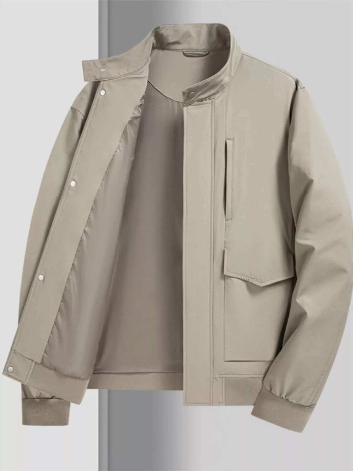 Men's Plus Size Zip Up Long Sleeve Jacket Gray Green - Fashorio
