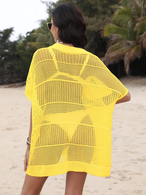 Hollow Out Collared Neck Cover-Up - Fashorio