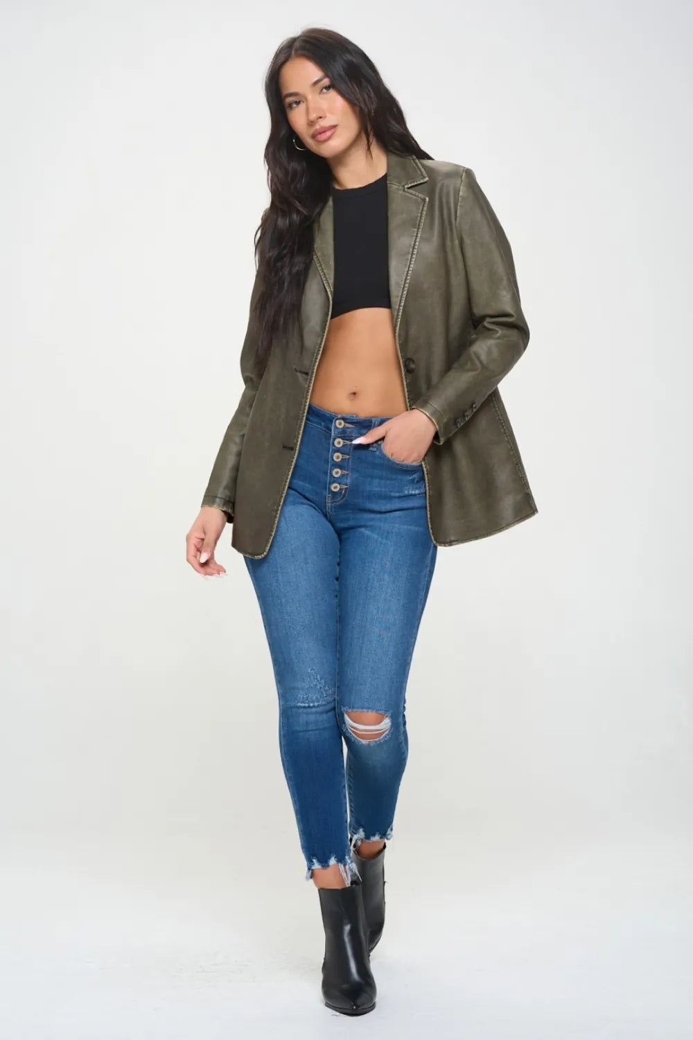 Coalition LA Single-Breasted Vegan Leather Blazer - Fashorio