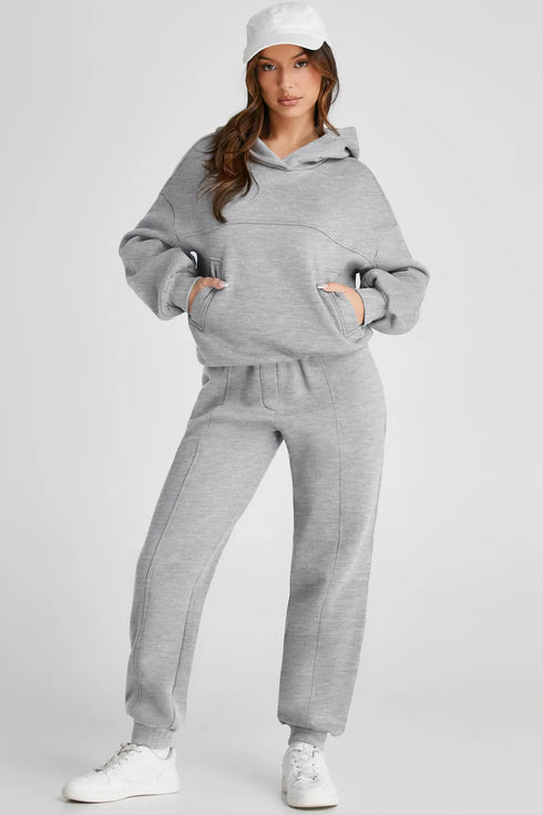 Dropped Shoulder Long Sleeve Hoodie and Pants Active Set - Fashorio
