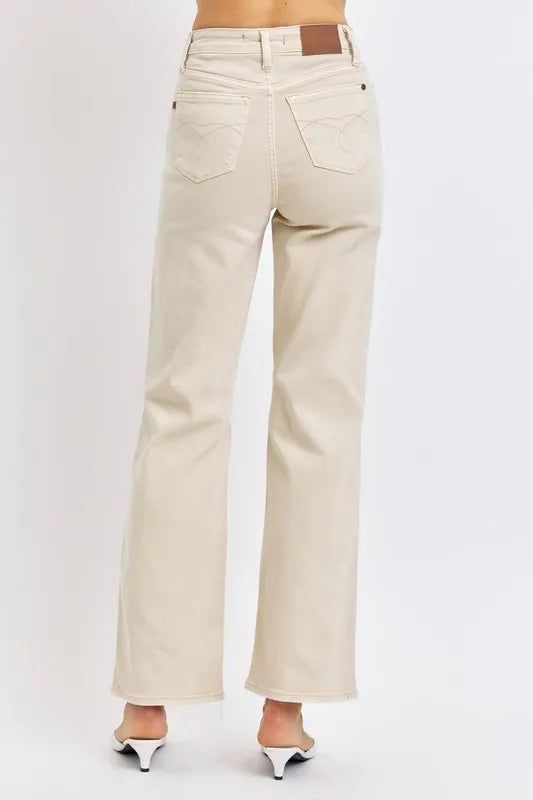 Judy Blue Full Size High Waist Distressed Wide Leg Jeans - Fashorio