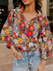 Floral 3/4 Puff Sleeve Tied Neck Blouse Floral - Fashorio