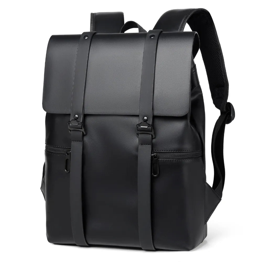 PU Leather Adjustable Strap Backpack Bag Black One Size - Fashorio