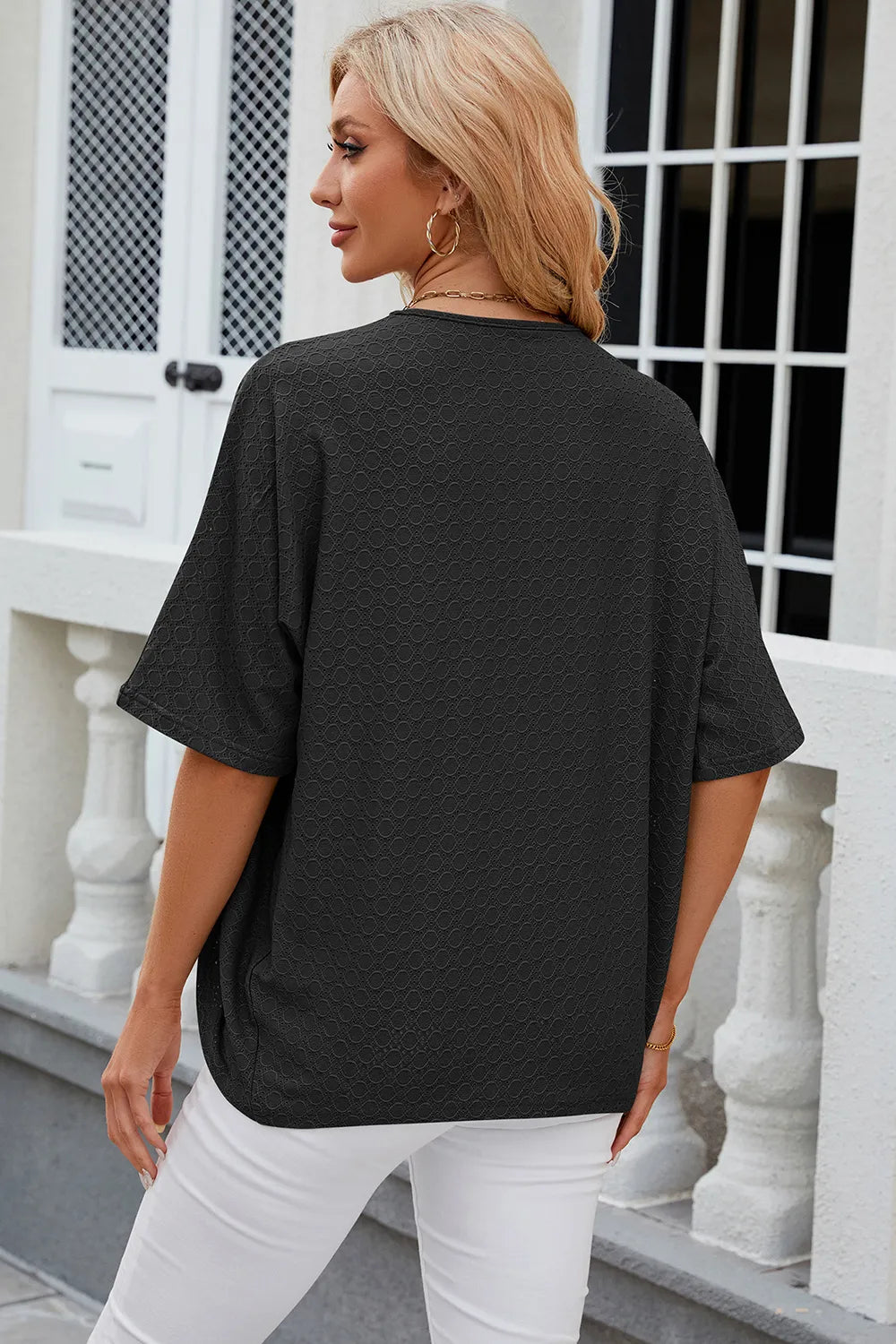 Eyelet Open Front Half Sleeve Cardigan - Fashorio