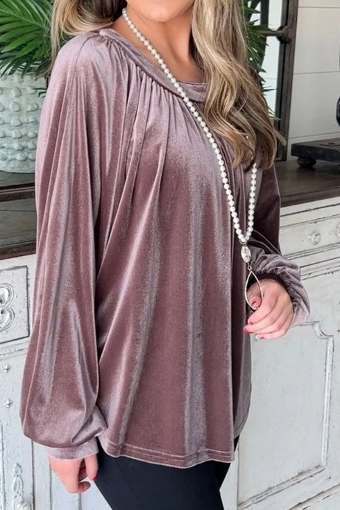 Ruched Round Neck Raglan Sleeve Blouse - Fashorio