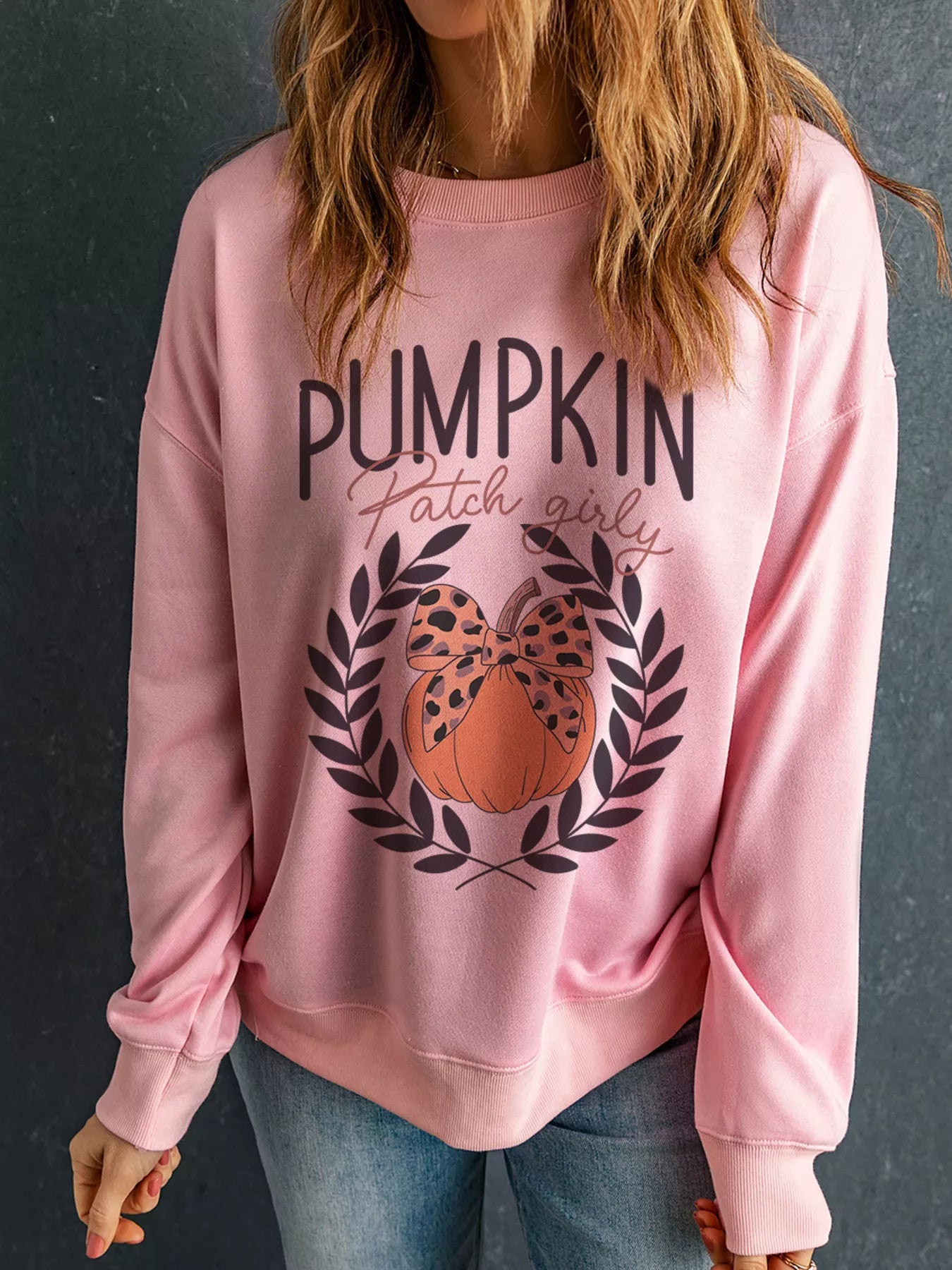 Halloween Leopard Bowknot Pumpkin Graphic Sweatshirt - Fashorio
