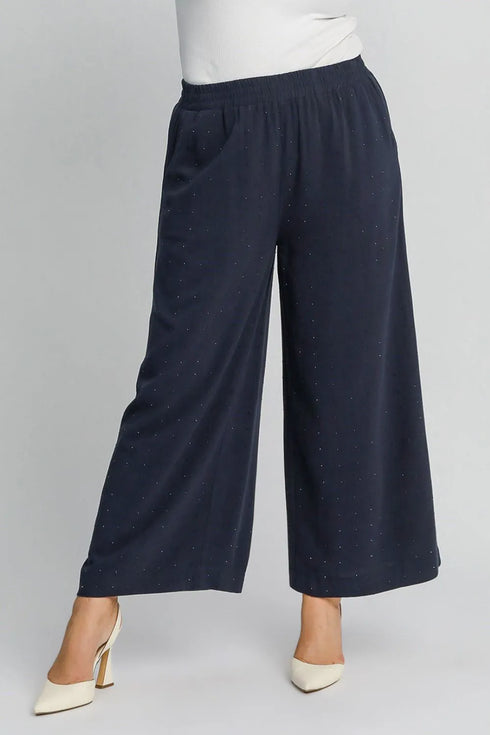 Umgee Full Size High Waisted Embellished Linen Pants Plus Size - Fashorio