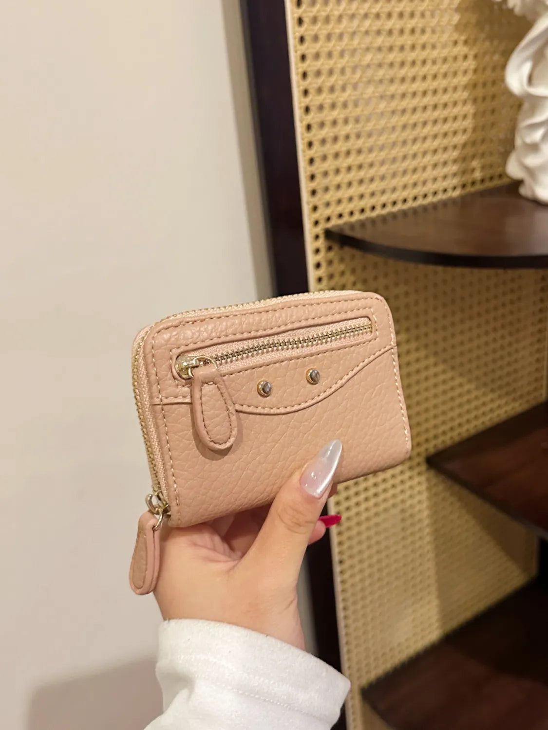 PU Leather Solid Color Card Case Pale Blush One Size - Fashorio