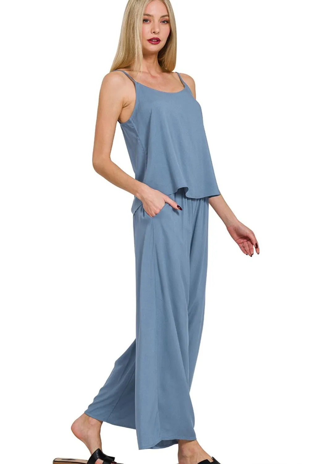 Zenana Woven Cami & Pants Set - Fashorio