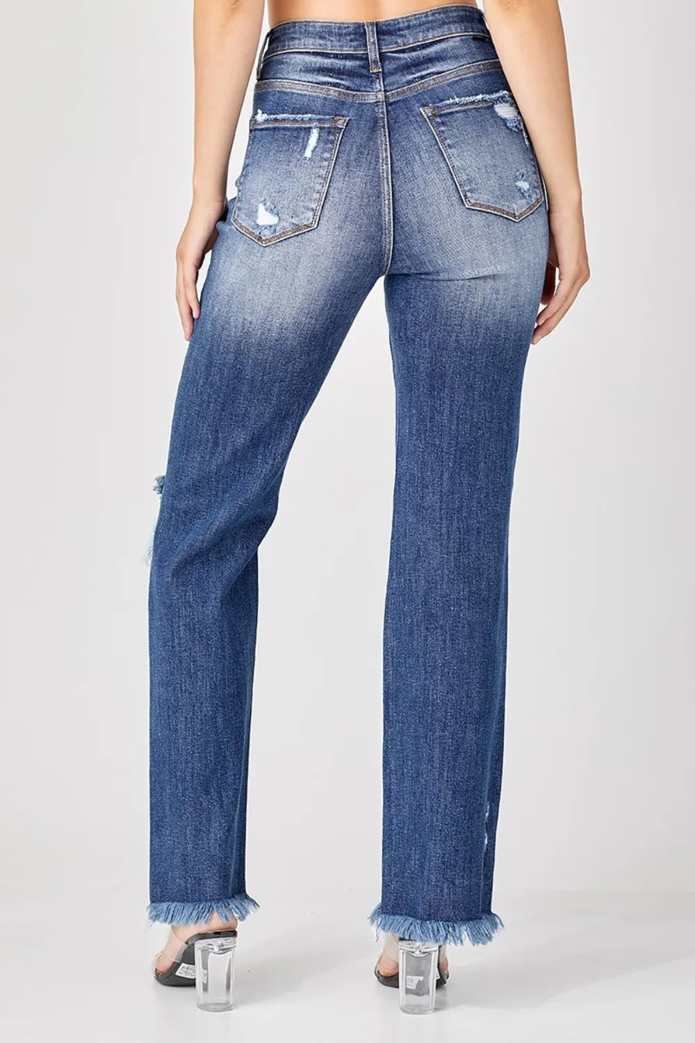 Risen Full Size Raw Hem Distressed Straight Jeans – High Waist Denim - Fashorio