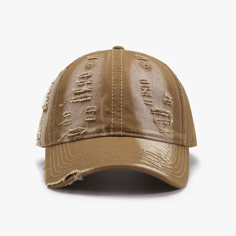 Distressed Adjustable Cotton Baseball Cap Camel One Size - Fashorio
