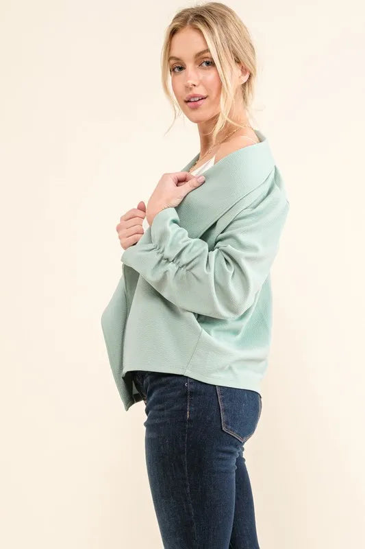 And The Why Stretch Non-Wrinkled Basic Open-Front Blazer - Fashorio
