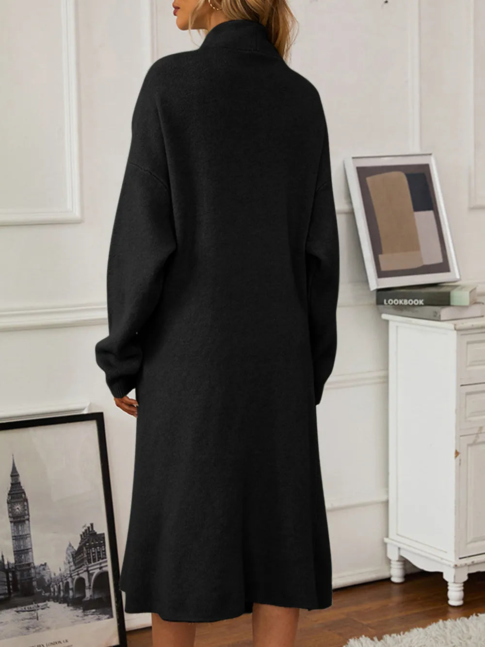 V-Neck Cami Dress and Open Front Cardigan Sweater Set - Fashorio