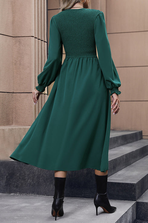 Perfee Smocked Long Sleeve Midi Dress - Fashorio
