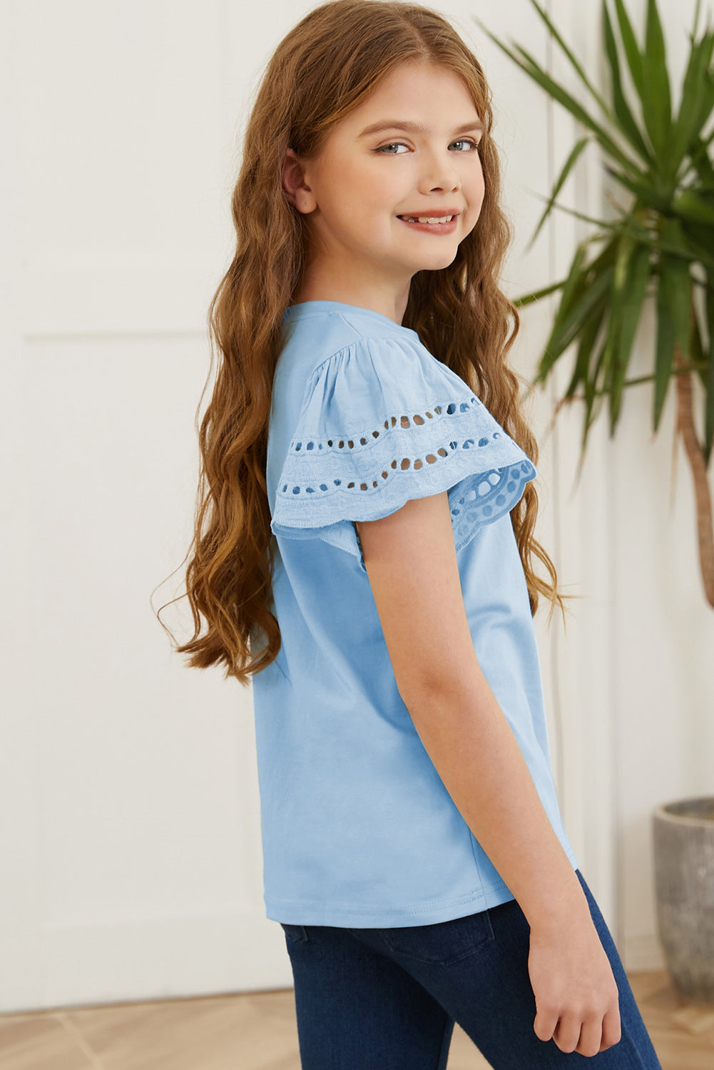 Round Neck Flutter Sleeve T-Shirt - Fashorio
