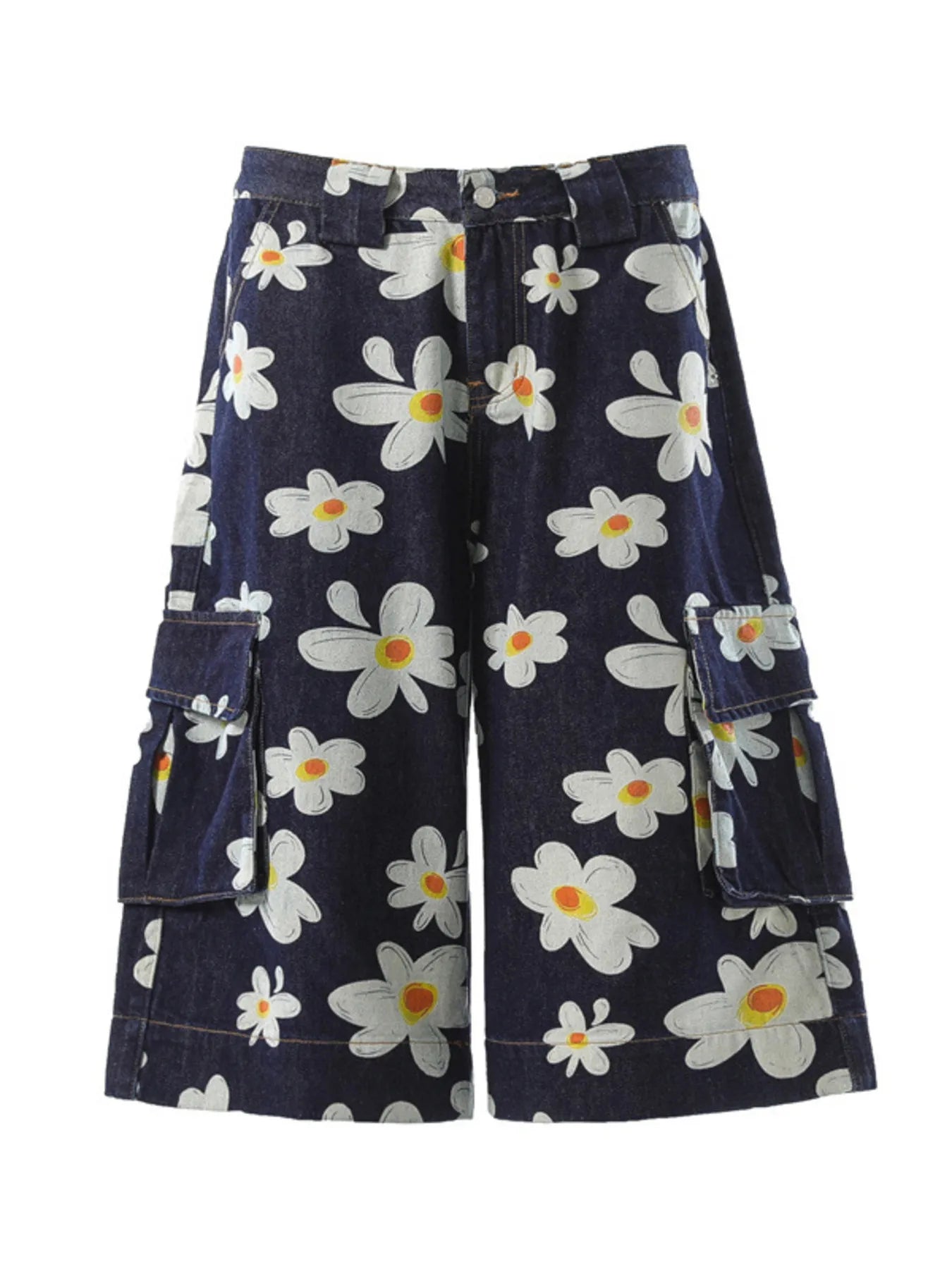 Men's Floral Print Denim Cargo Shorts - Fashorio