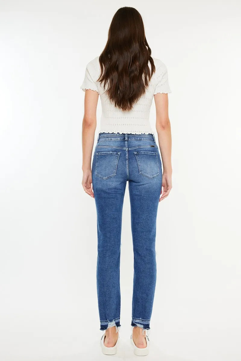 Kancan High Rise Distressed Slim Straight Jeans - Fashorio