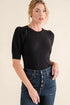 And The Why Puffed Half Sleeve Rib Basic Bodysuit - Fashorio