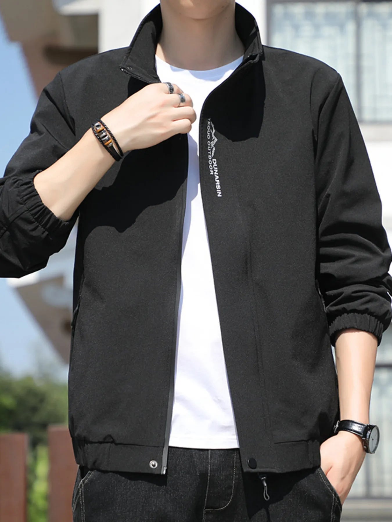 Men's Plus Size Zip Up Long Sleeve Jacket Black - Fashorio