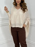 Crochet V-Neck Batwing Sleeves Oversized Sweater - Fashorio