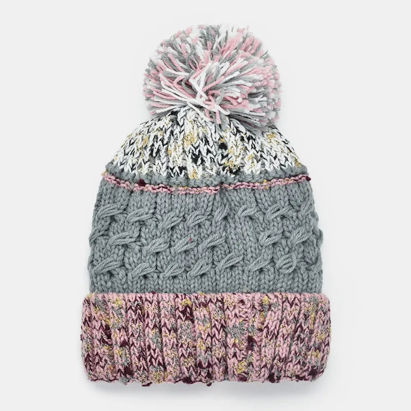 Contrast Thermal Hat with Pompom - Fashorio